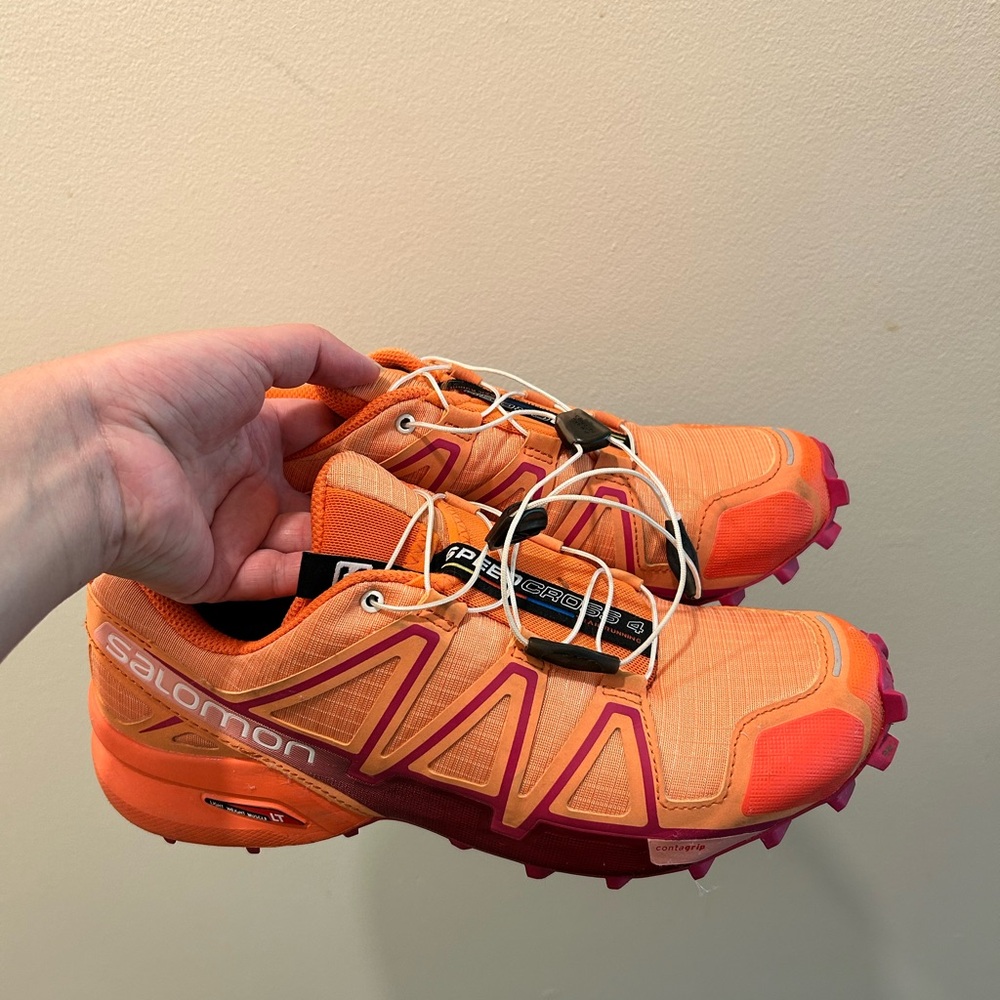 Women's Salomon Orange and Pink Trail Running Shoes Speed Cross 4 Sz 9